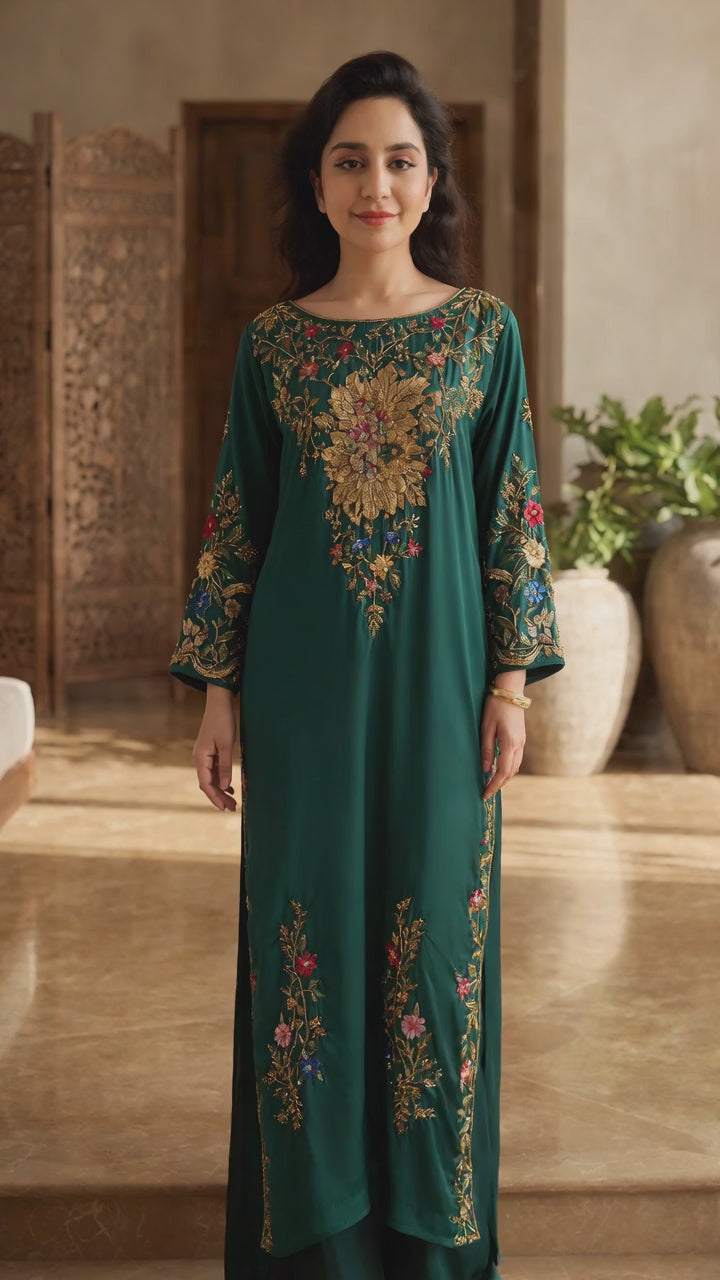 Emerald Floral Embroidered Anarkali
